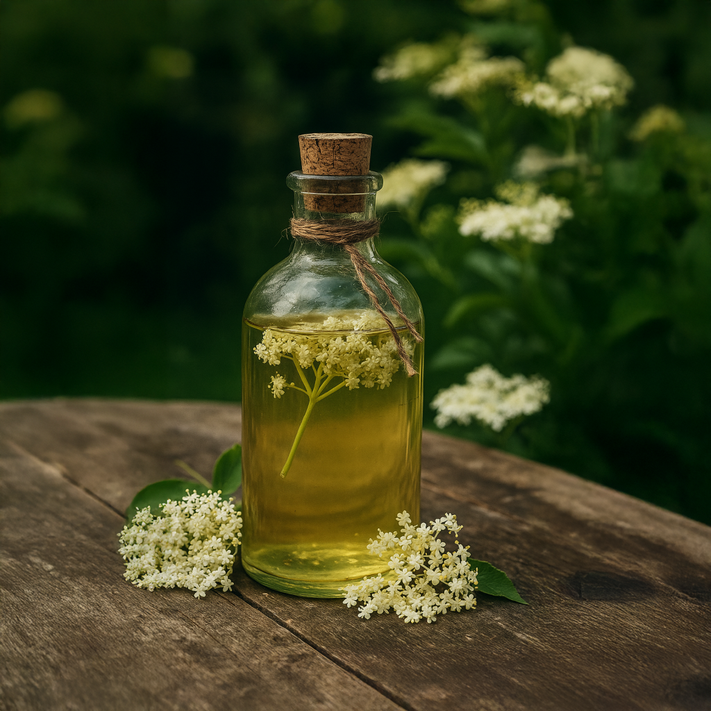Botella de bebida de flor de saúco